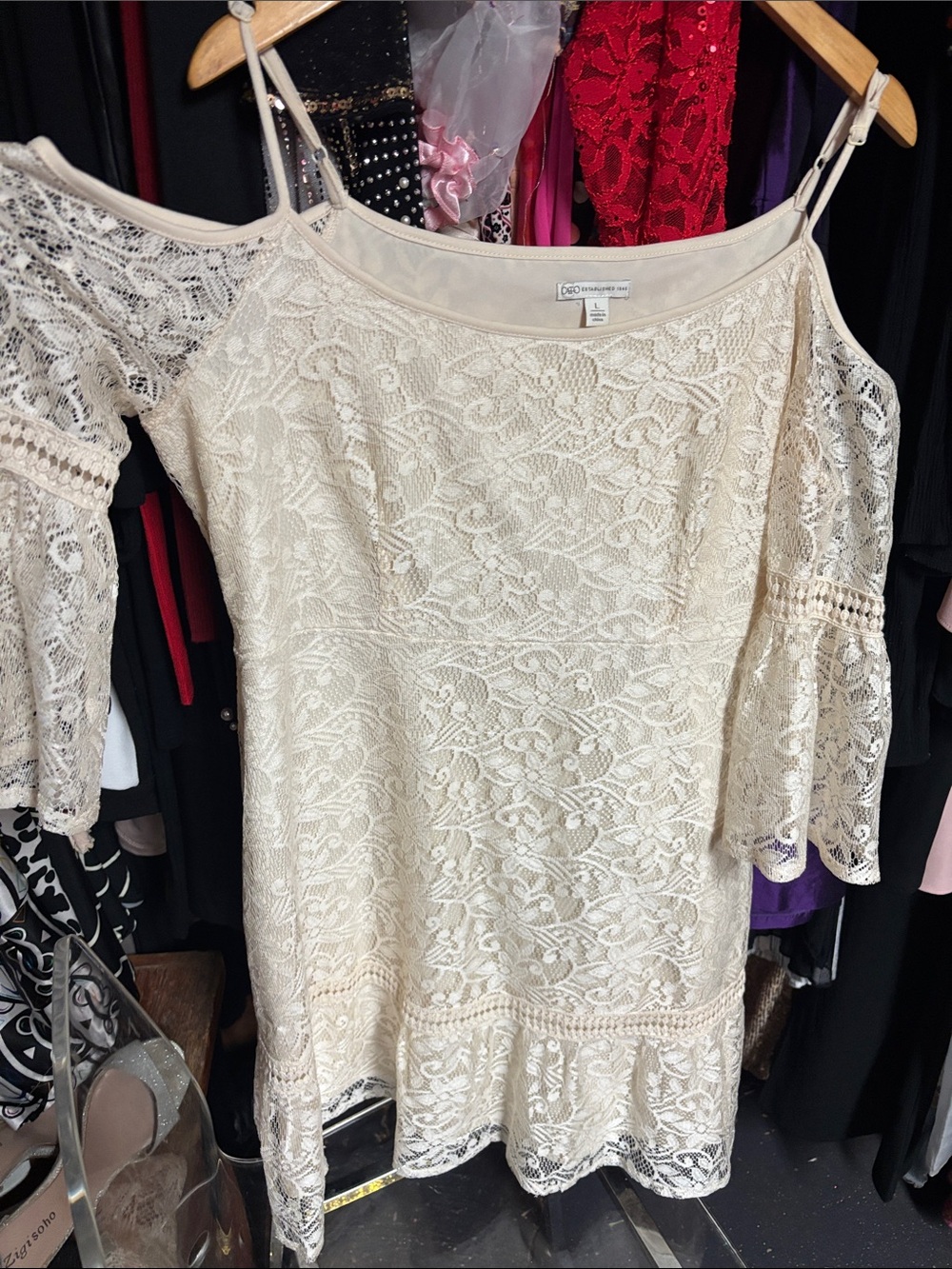 Cato Cream Lace Cold-Shoulder Mini Dress